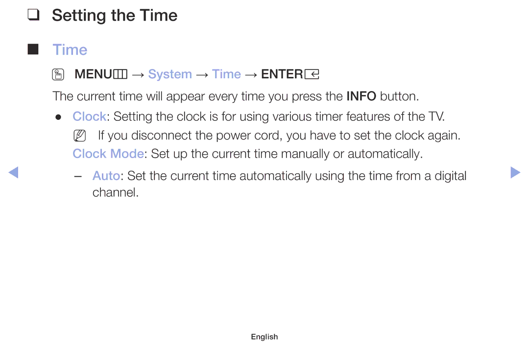 Samsung LT32H390FEVXEN manual Setting the Time 