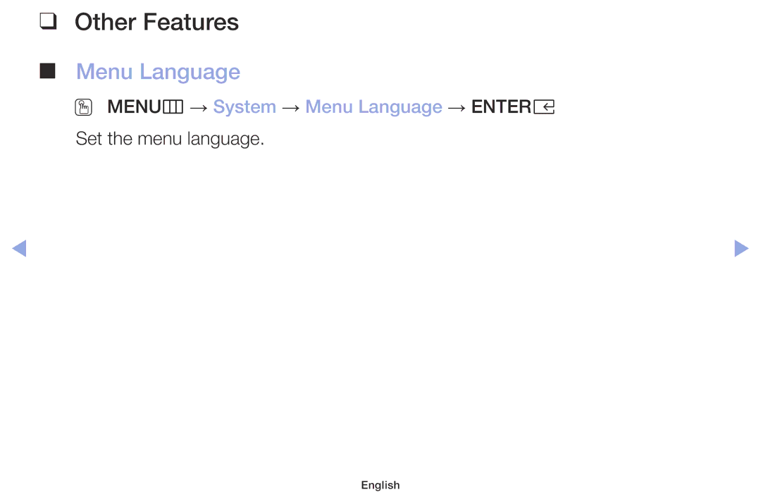 Samsung LT32H390FEVXEN manual OO MENUm → System → Menu Language → Entere 