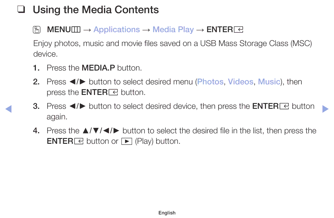 Samsung LT32H390FEVXEN manual Using the Media Contents 