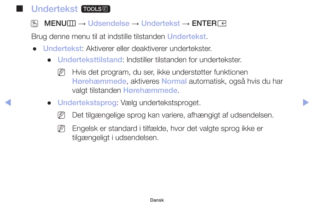 Samsung LT32H390FEVXXC manual Undertekst t, OO MENUm → Udsendelse → Undertekst → Entere 