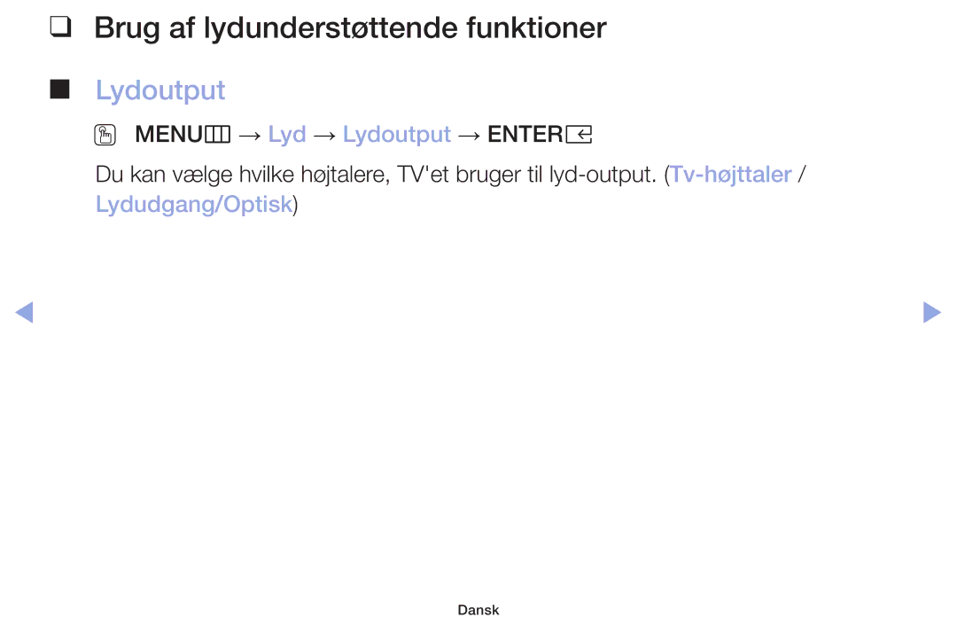 Samsung LT32H390FEVXXC manual Brug af lydunderstøttende funktioner, Lydoutput 