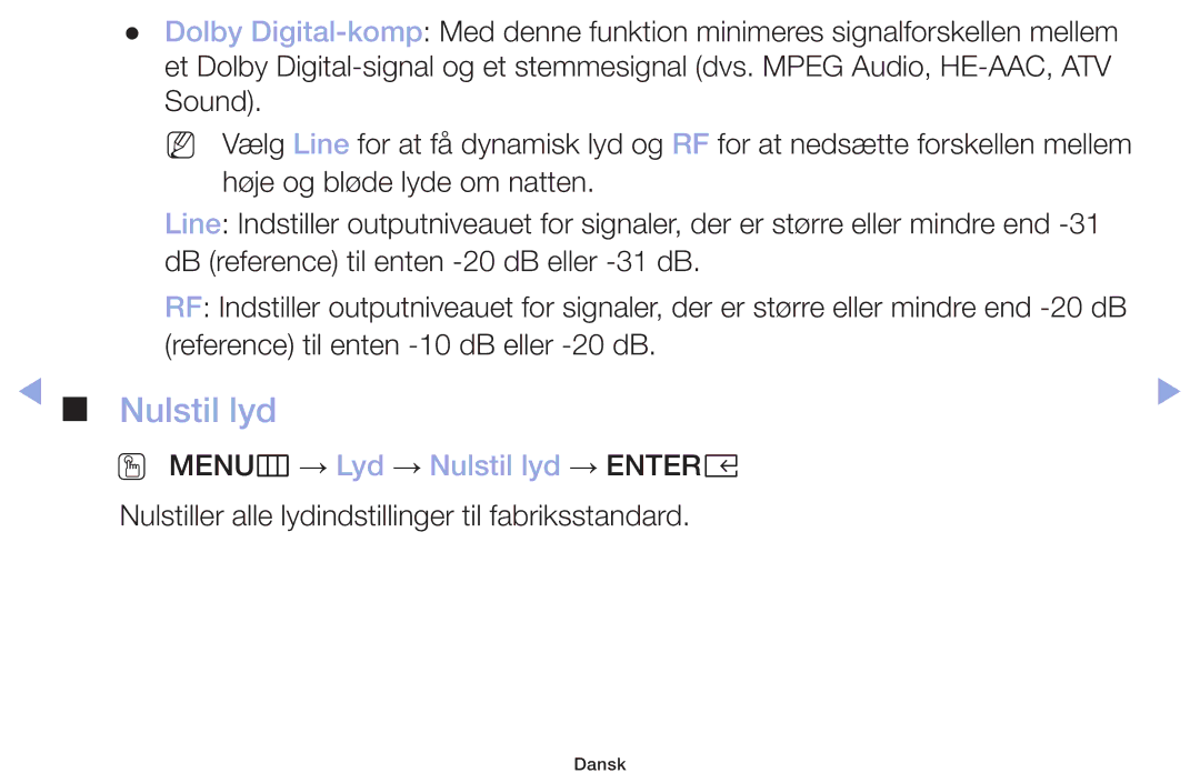 Samsung LT32H390FEVXXC manual Nulstil lyd 