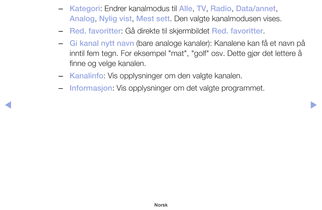 Samsung LT32H390FEVXXC manual Kategori Endrer kanalmodus til Alle, TV, Radio, Data/annet 