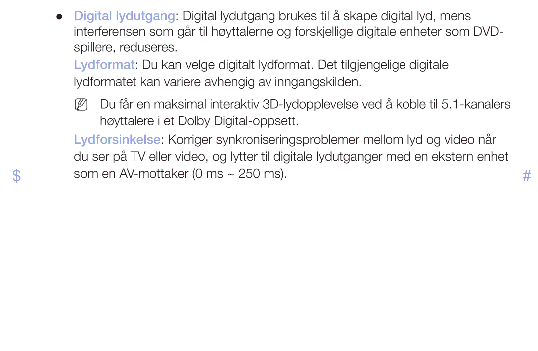 Samsung LT32H390FEVXXC manual Som en AV-mottaker 0 ms ~ 250 ms 