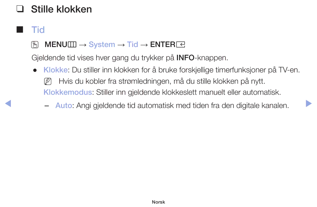 Samsung LT32H390FEVXXC manual Stille klokken, Tid 