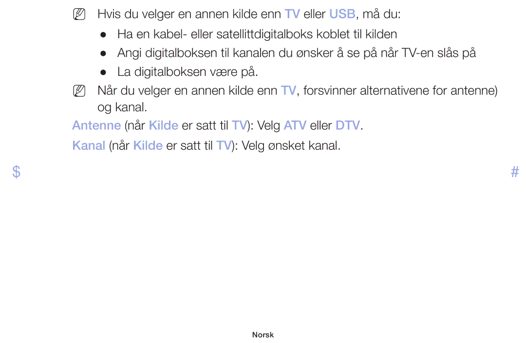 Samsung LT32H390FEVXXC manual Antenne når Kilde er satt til TV Velg ATV eller DTV 