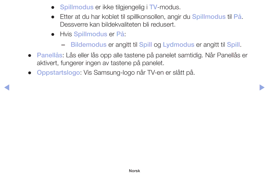 Samsung LT32H390FEVXXC manual Hvis Spillmodus er På 