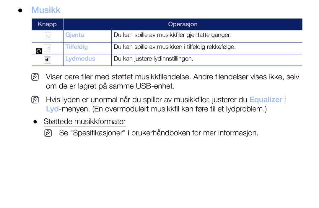 Samsung LT32H390FEVXXC manual Musikk 