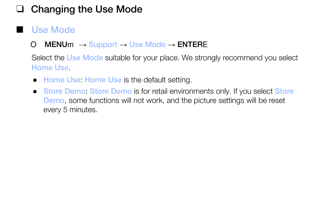 Samsung LT32H390FEVXXC manual Changing the Use Mode, Home Use 