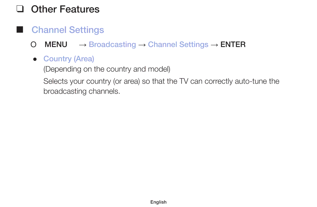 Samsung LT32H390FEVXXC manual Other Features, Channel Settings 