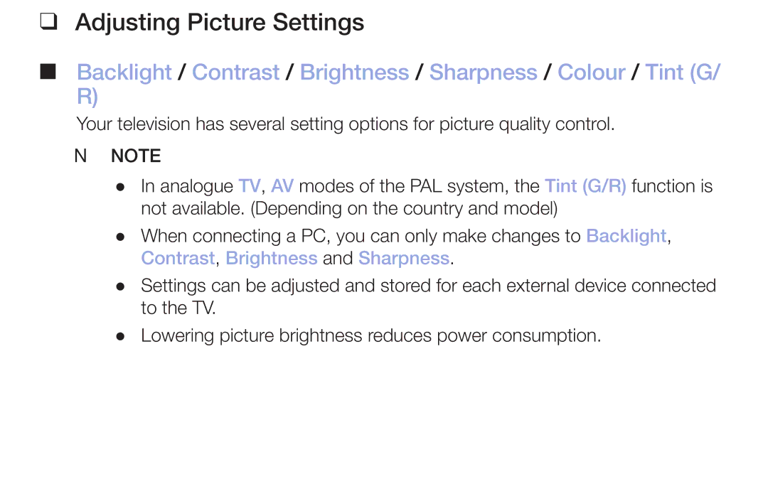 Samsung LT32H390FEVXXC manual Adjusting Picture Settings, Contrast, Brightness and Sharpness 