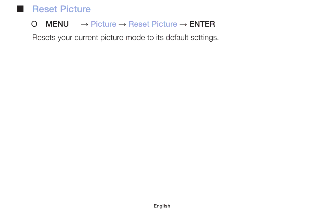 Samsung LT32H390FEVXXC manual OO MENUm → Picture → Reset Picture → Entere 
