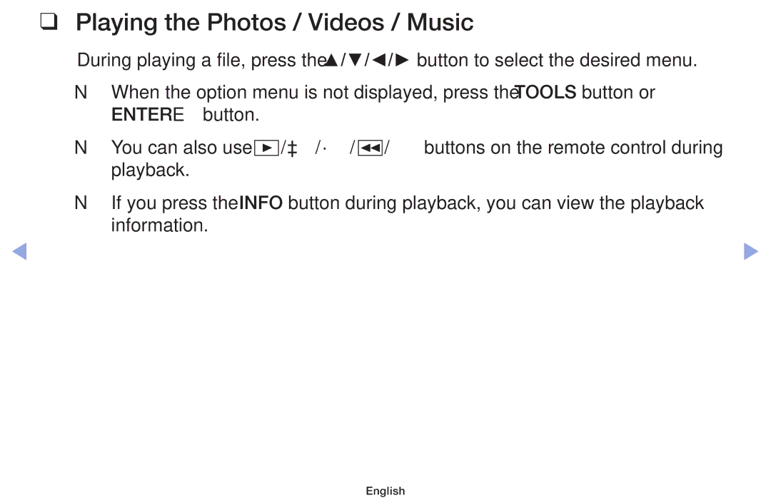 Samsung LT32H390FEVXXC manual Playing the Photos / Videos / Music 