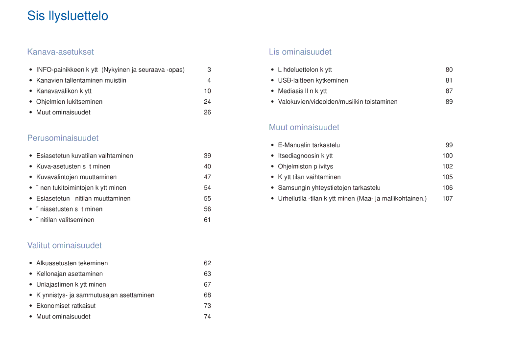 Samsung LT32H390FEVXXC manual Sisällysluettelo 