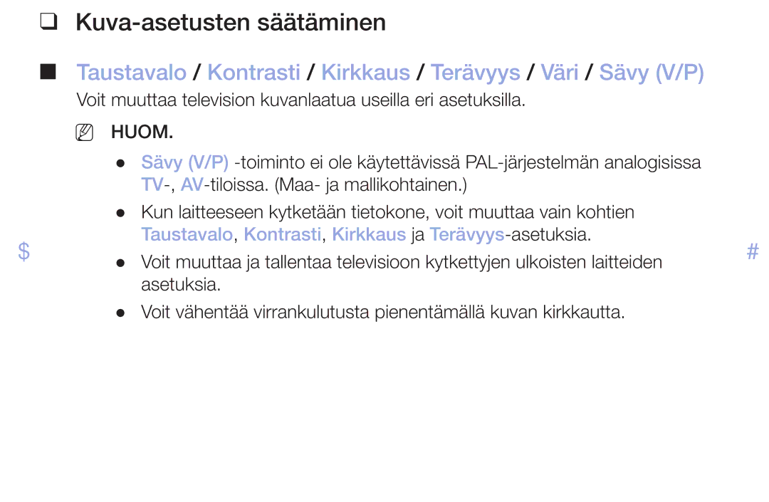 Samsung LT32H390FEVXXC manual Kuva-asetusten säätäminen, NN Huom 