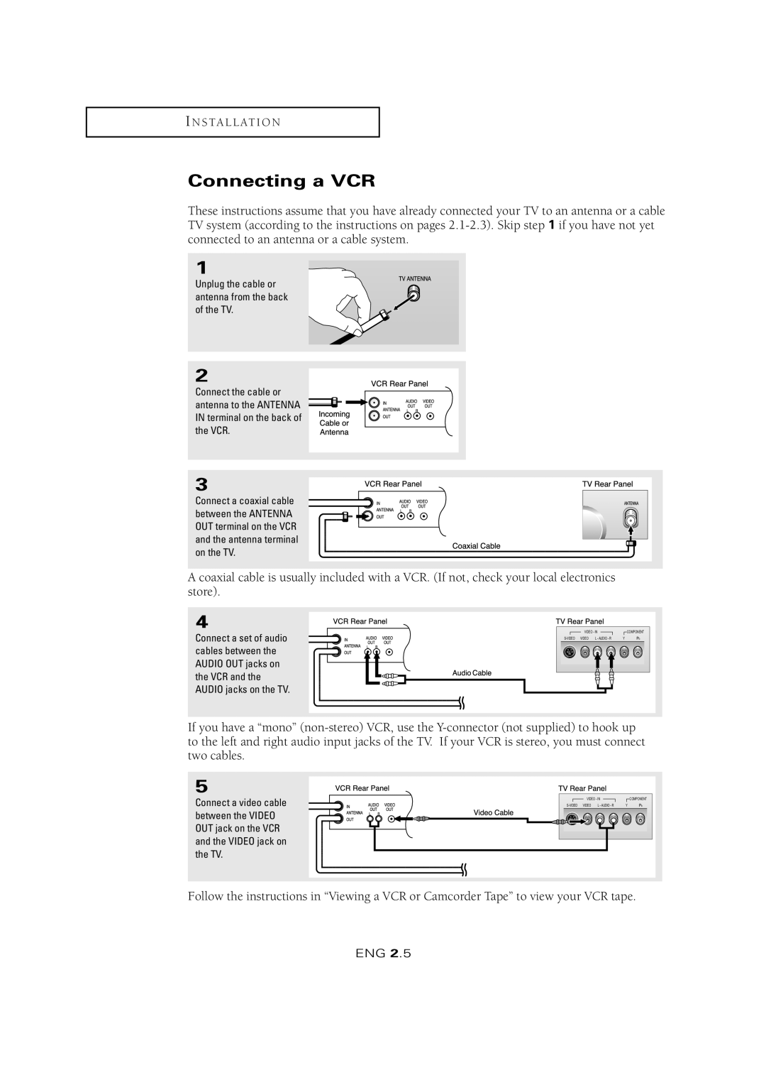 Samsung LTM 1525 manual Connecting a VCR 