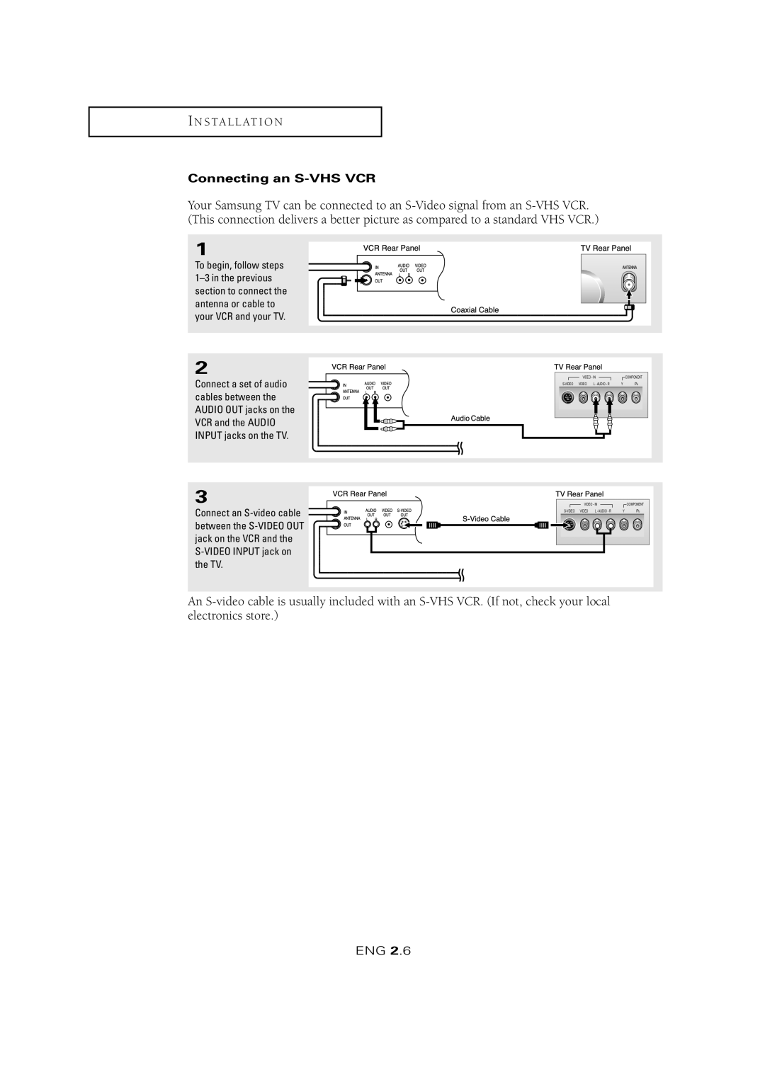 Samsung LTM 1525 manual Connecting an S-VHS VCR 