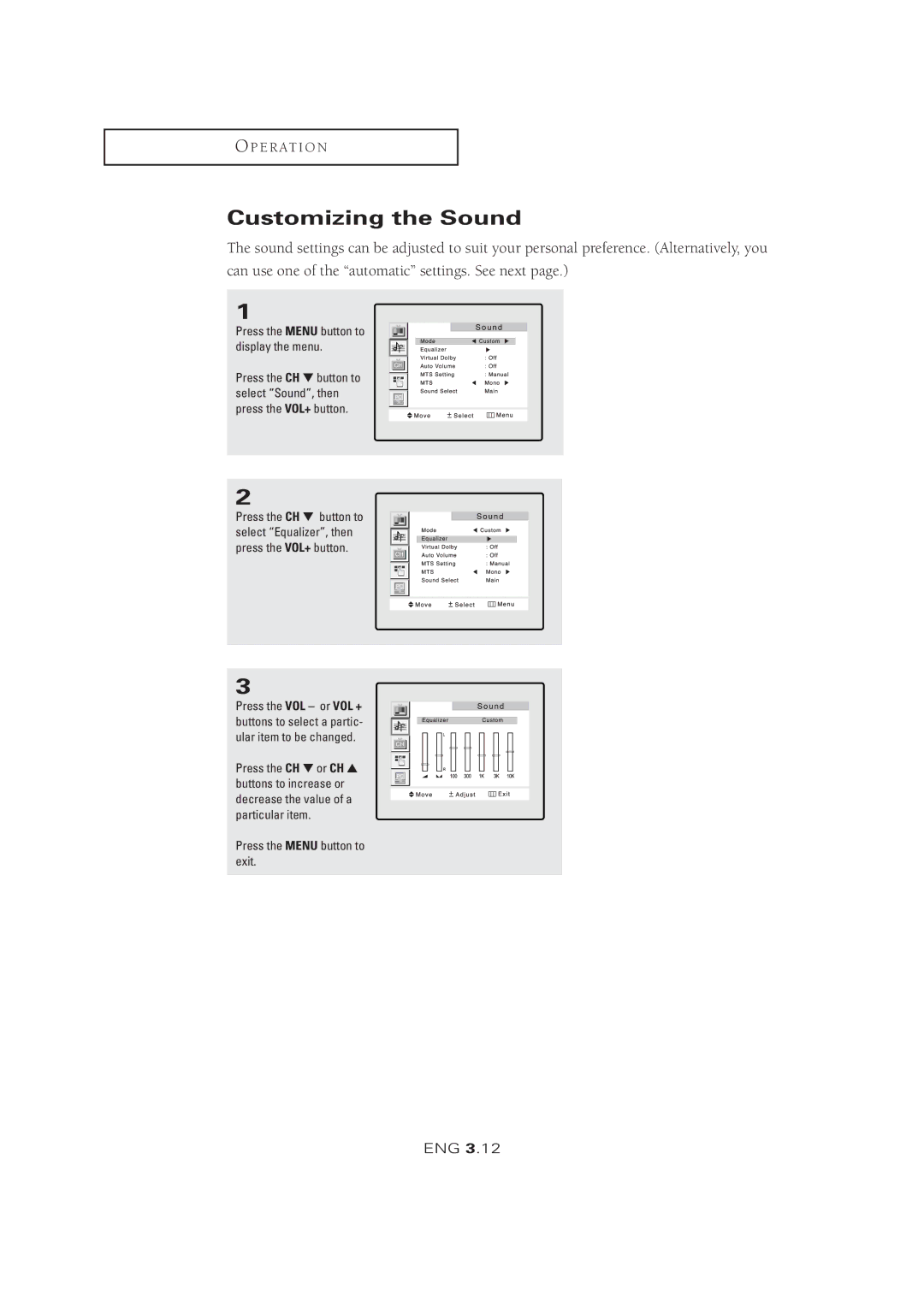 Samsung LTM 1525 manual Customizing the Sound 