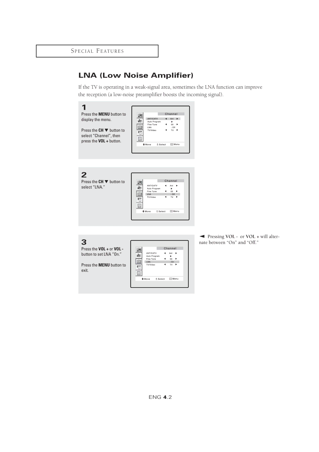 Samsung LTM 1525 manual LNA Low Noise Amplifier 