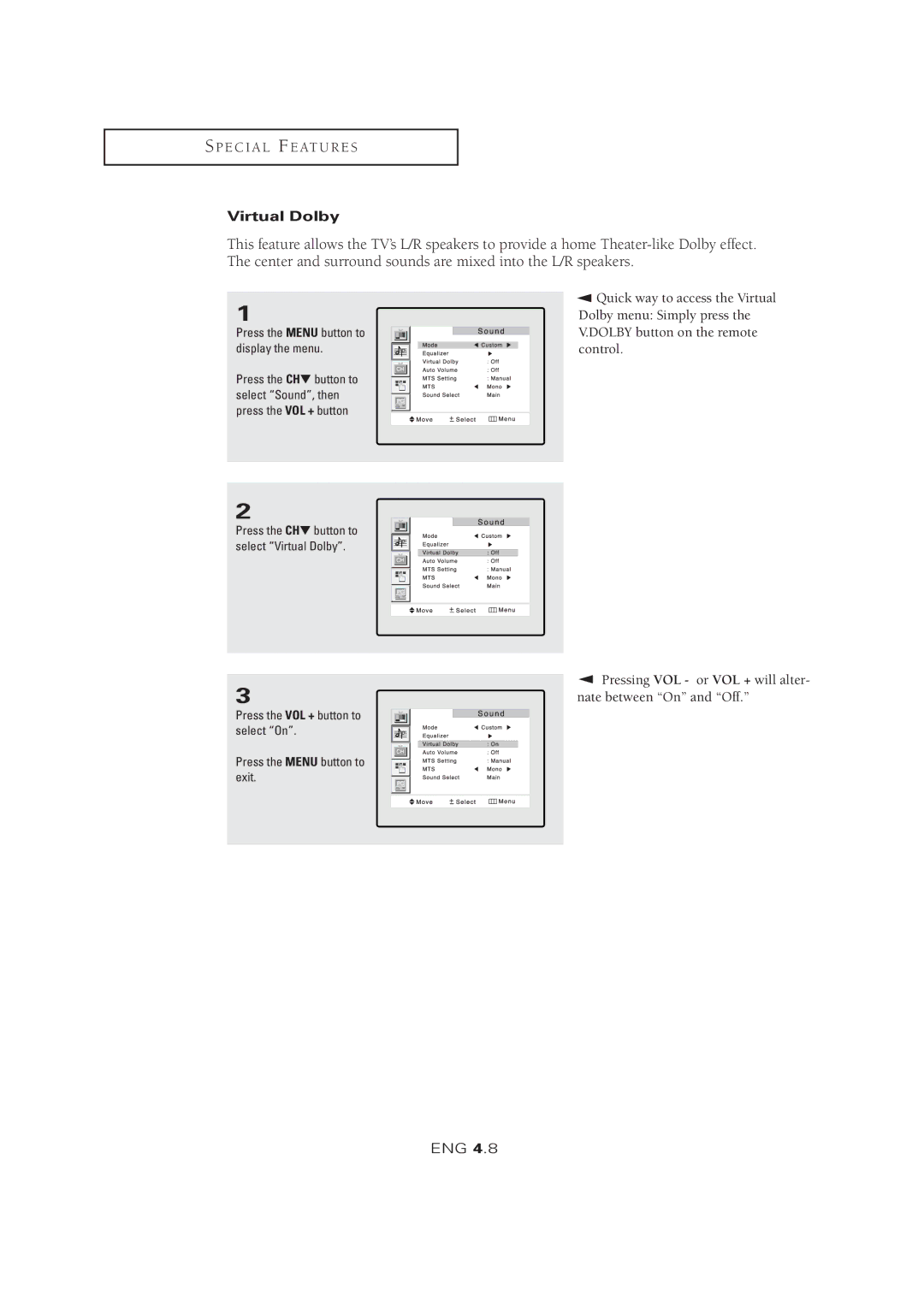 Samsung LTM 1525 manual Virtual Dolby 