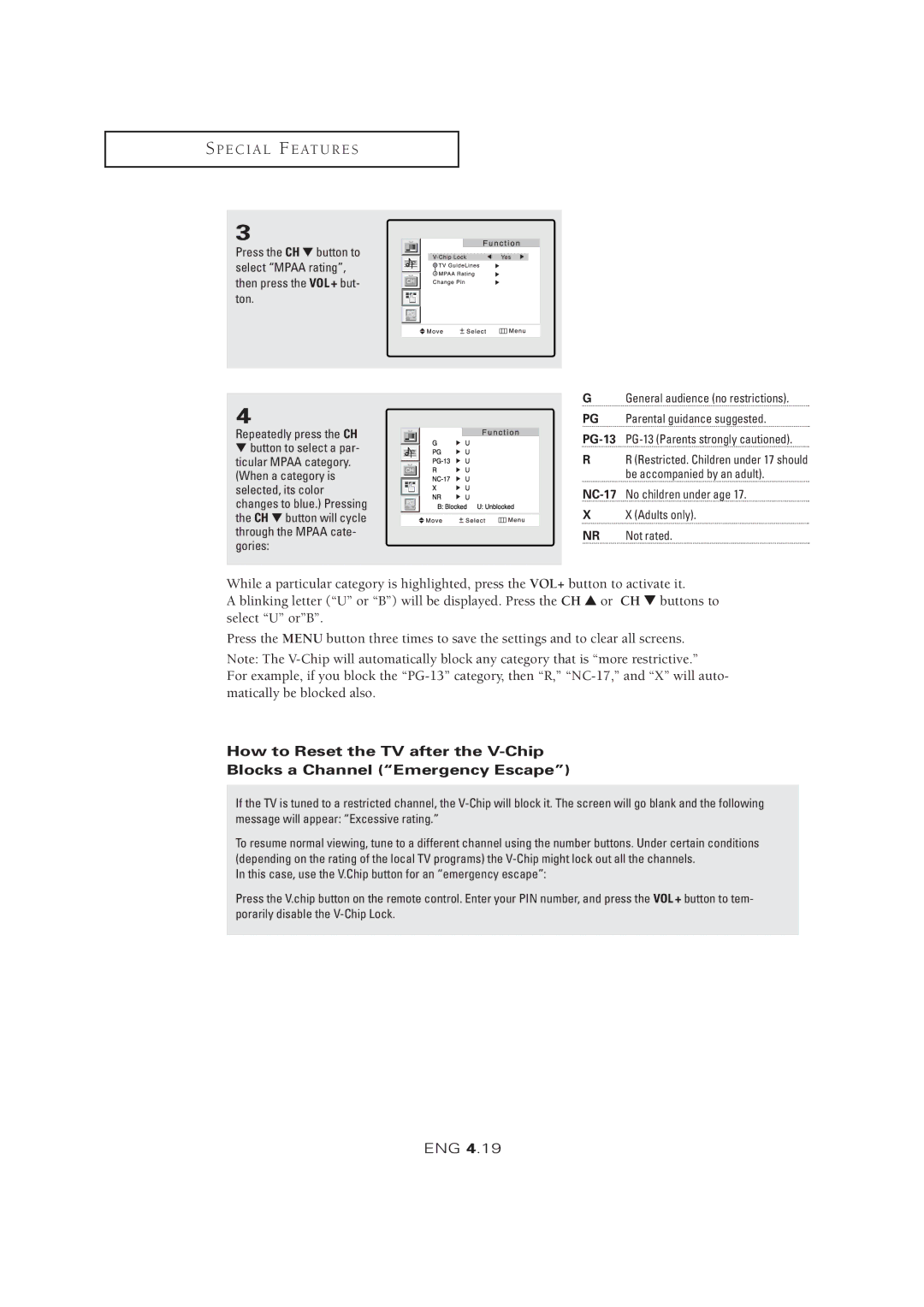 Samsung LTM 1525 manual NC-17No children under age Adults only NR Not rated 