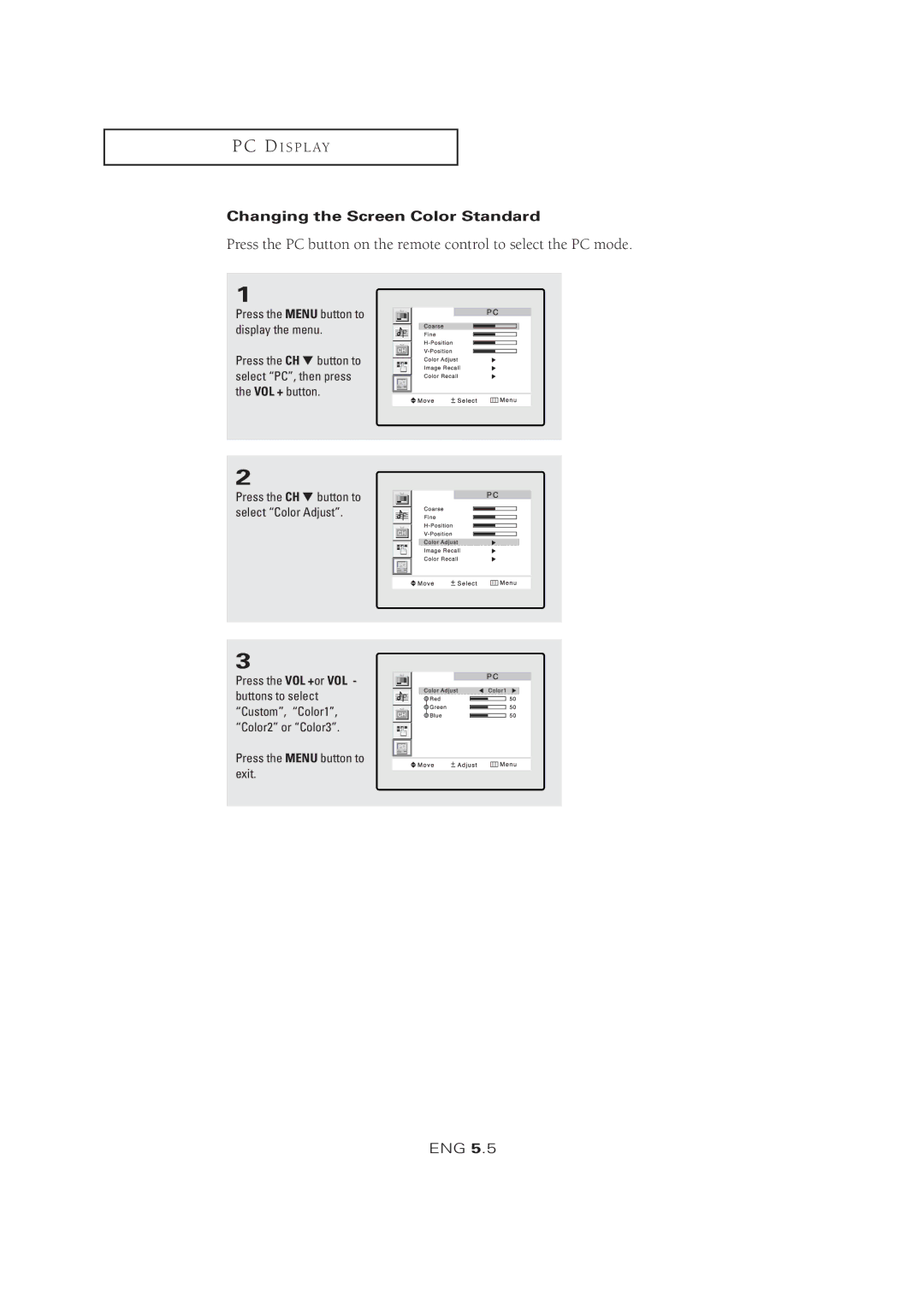 Samsung LTM 1525 manual Changing the Screen Color Standard 