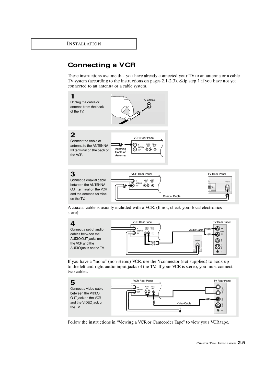 Samsung LTM 1775W manual Connecting a VCR 