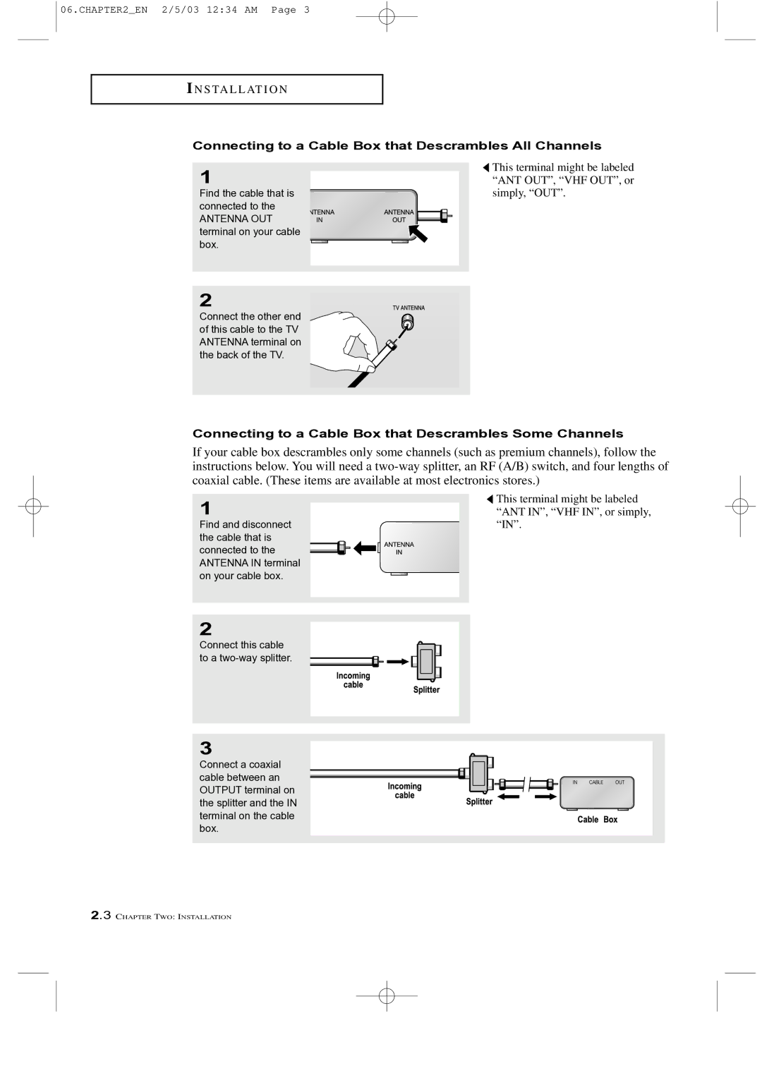 Samsung LTM 225W manual Connecting to a Cable Box that Descrambles All Channels 