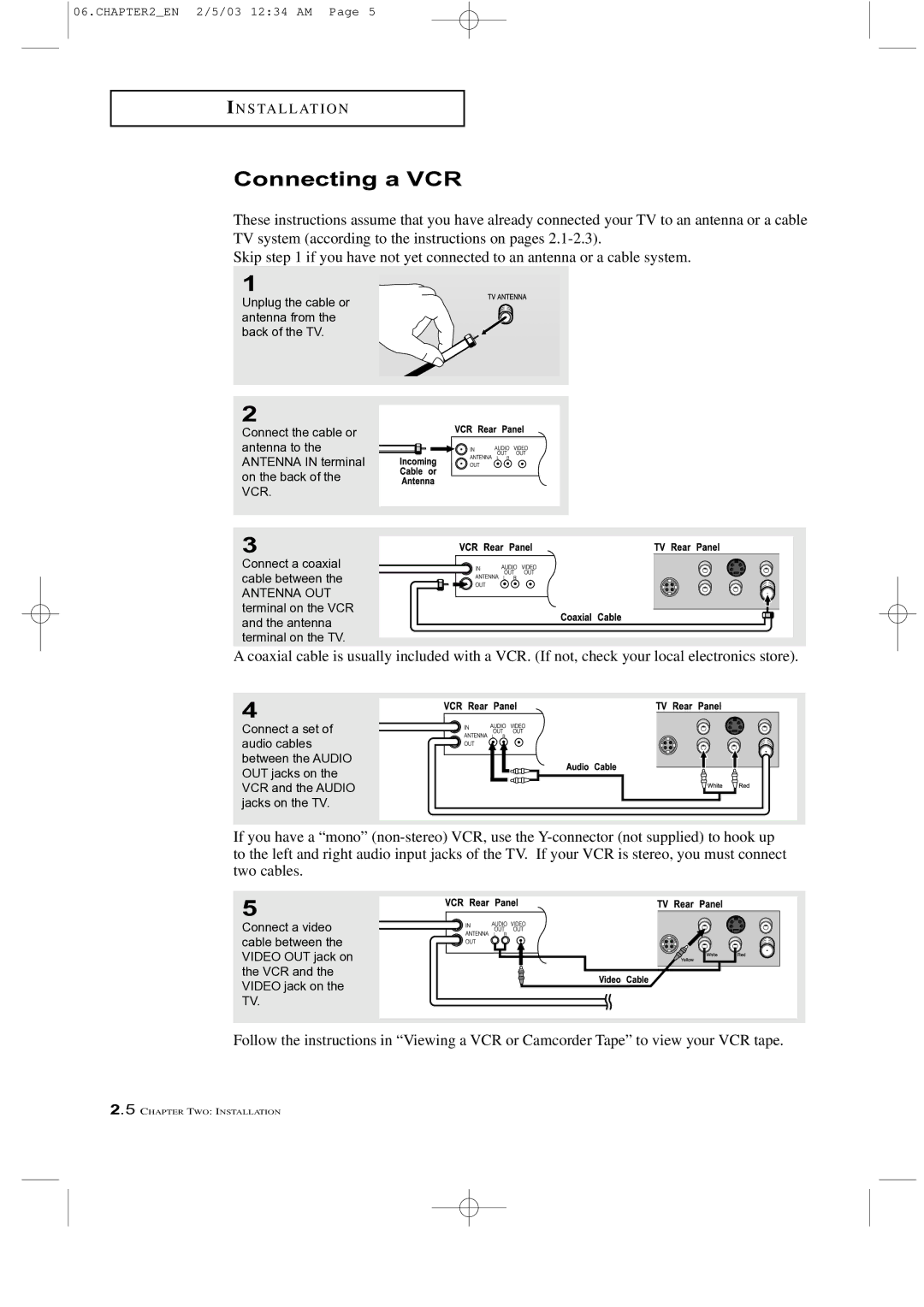 Samsung LTM 225W manual Connecting a VCR 