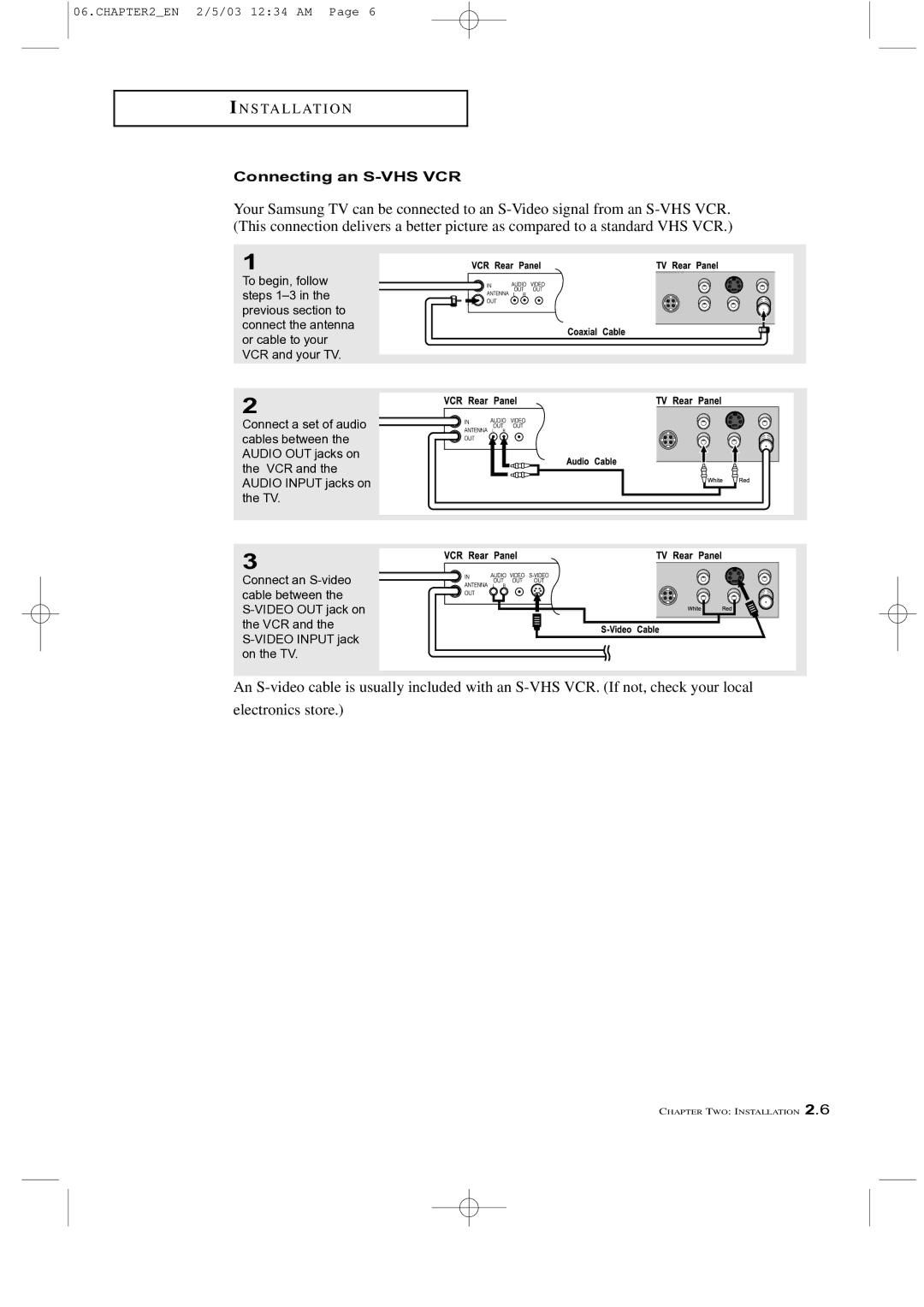 Samsung LTM 225W manual Connecting an S-VHS VCR 