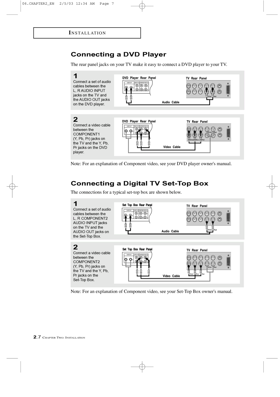 Samsung LTM 225W manual Connecting a DVD Player, Connecting a Digital TV Set-Top Box 