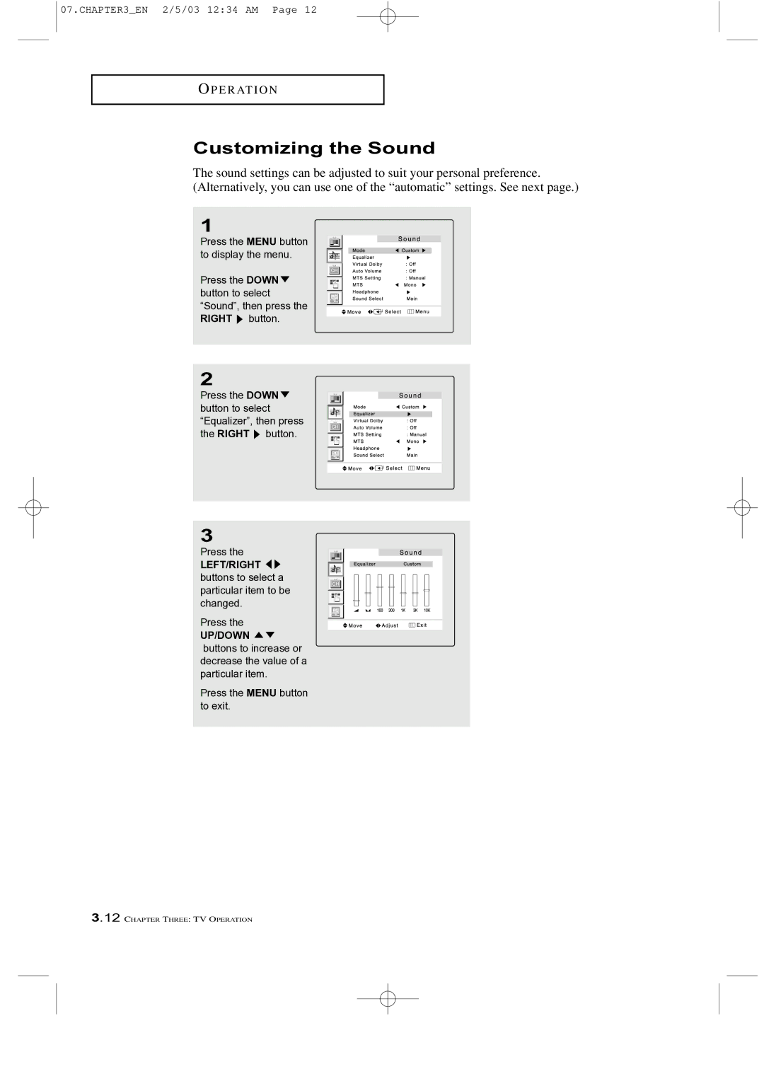 Samsung LTM 225W manual Customizing the Sound 