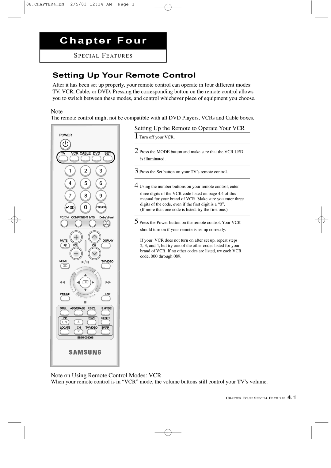 Samsung LTM 225W manual Chapter Four, Setting Up Your Remote Control 