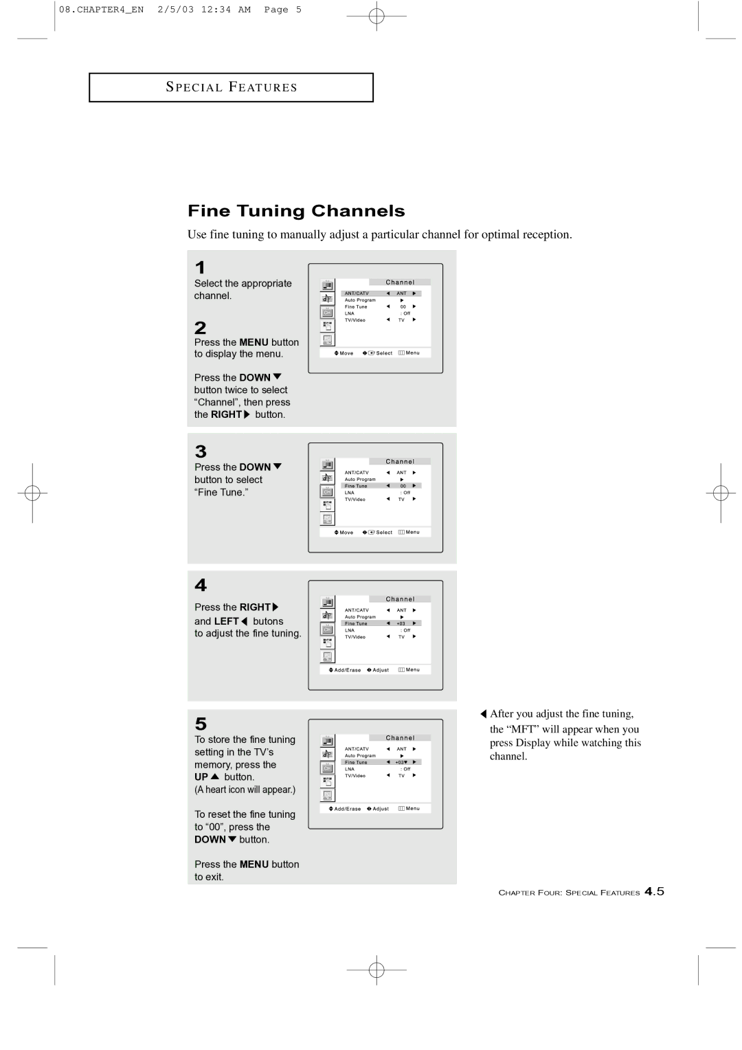 Samsung LTM 225W manual Fine Tuning Channels 