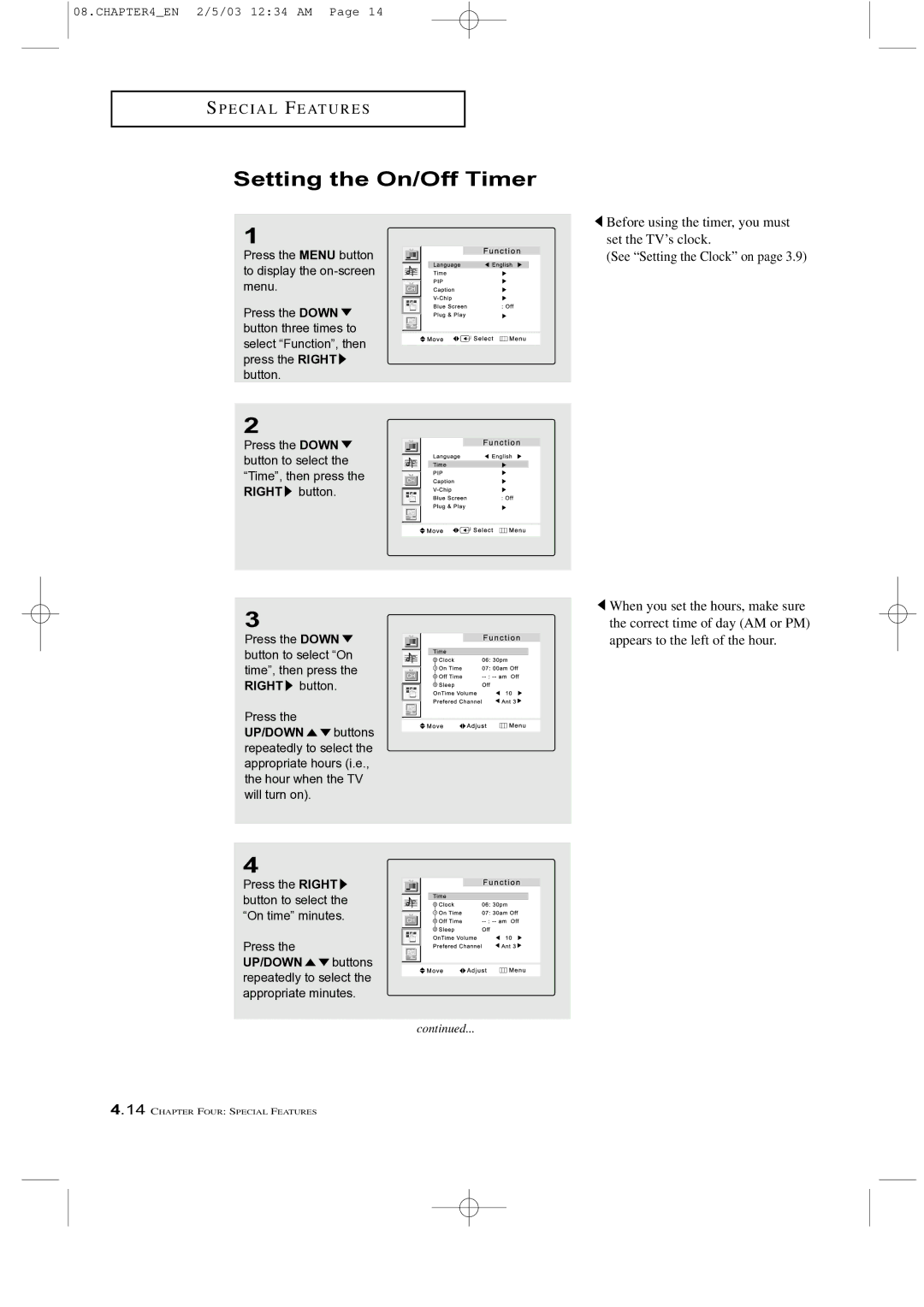 Samsung LTM 225W manual Setting the On/Off Timer 