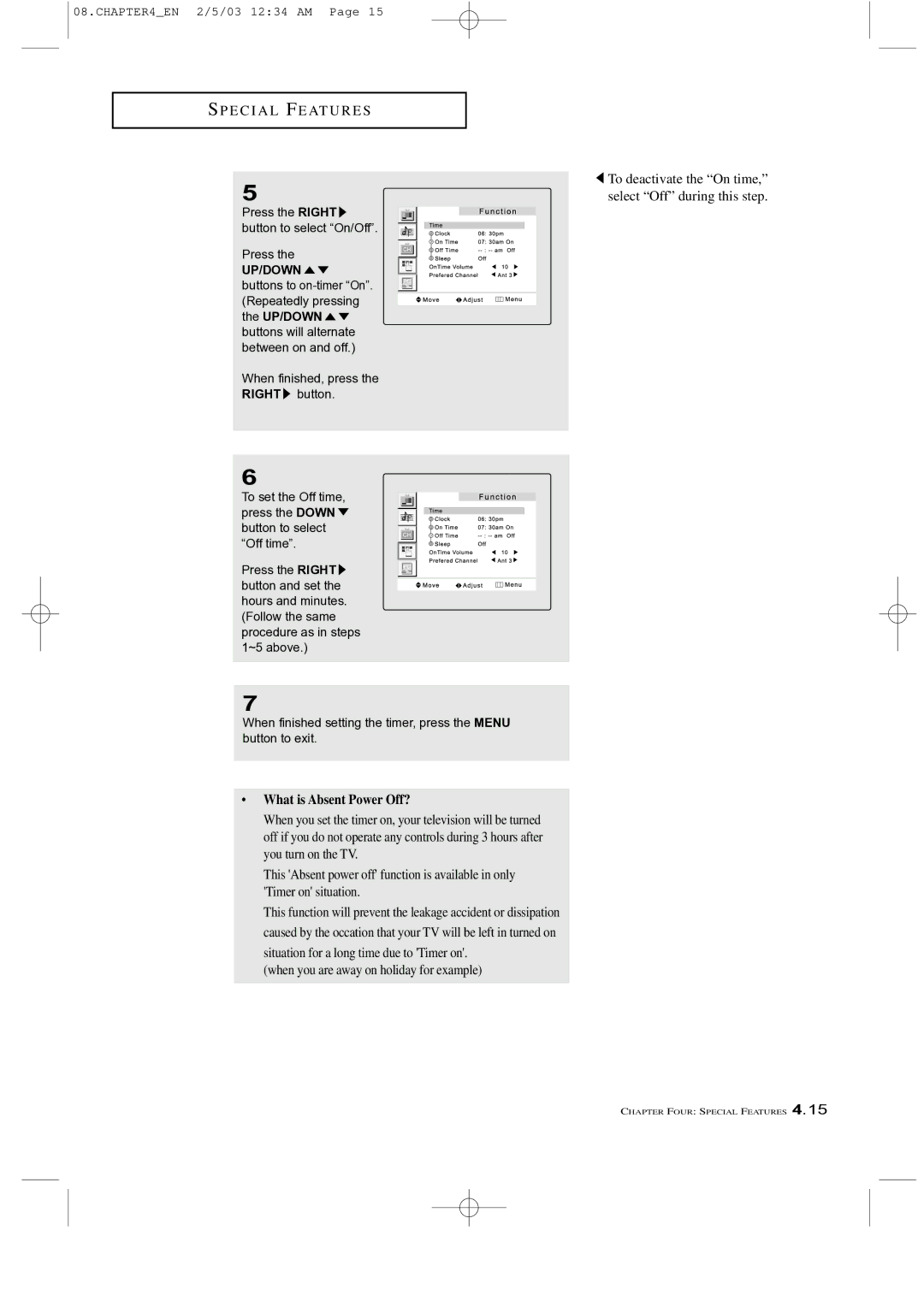 Samsung LTM 225W manual What is Absent Power Off? 