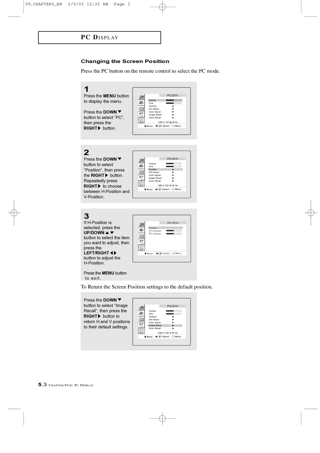 Samsung LTM 225W manual Changing the Screen Position 