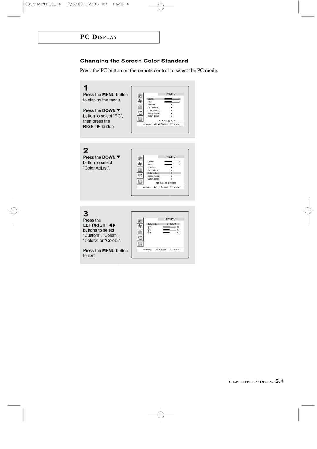 Samsung LTM 225W manual Changing the Screen Color Standard 