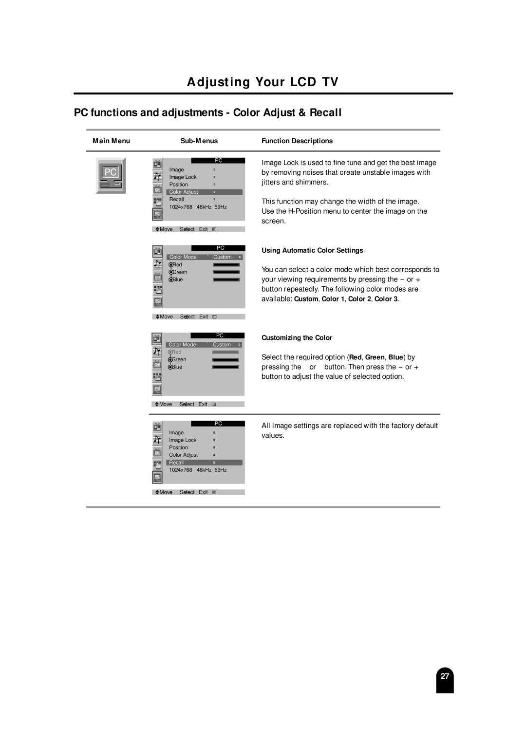 Samsung LTM215, LTM 245W manual Using Automatic Color Settings, Customizing the Color 