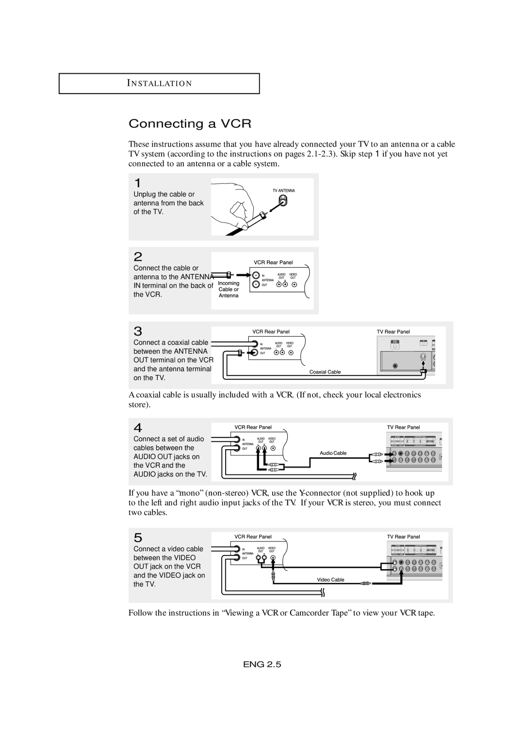 Samsung LTM 295W, LTM405W manual Connecting a VCR 