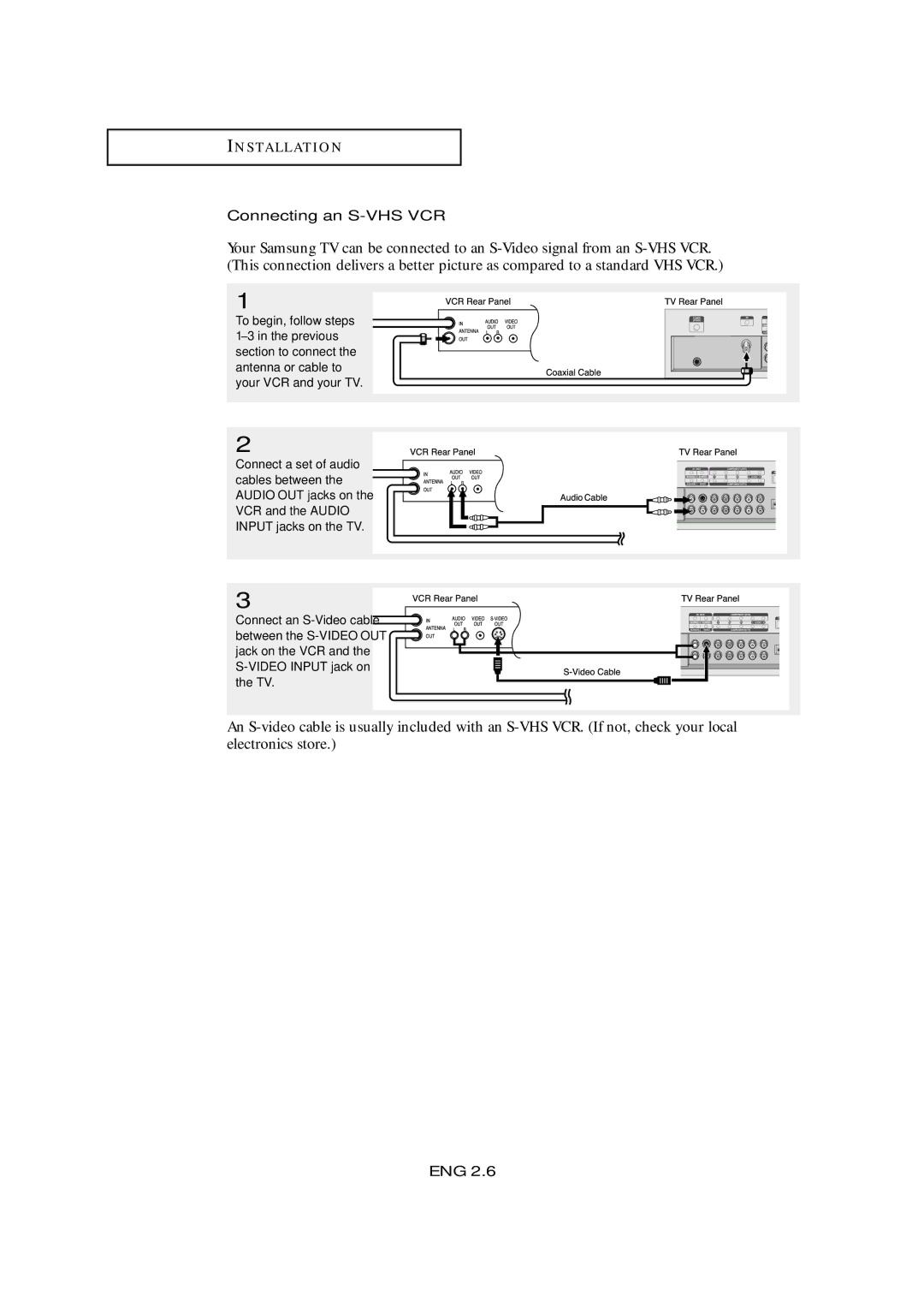 Samsung LTM405W, LTM 295W manual Connecting an S-VHS VCR 