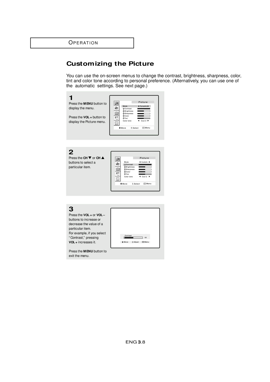 Samsung LTM405W, LTM 295W manual Customizing the Picture 