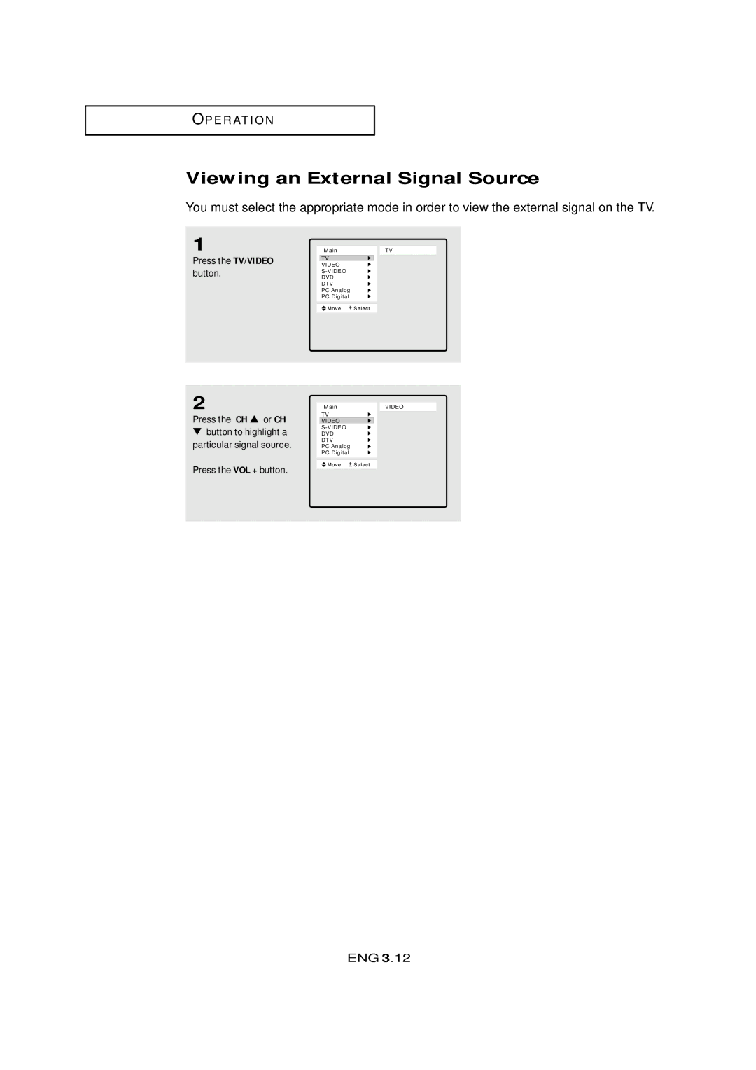 Samsung LTM405W, LTM 295W manual Viewing an External Signal Source 