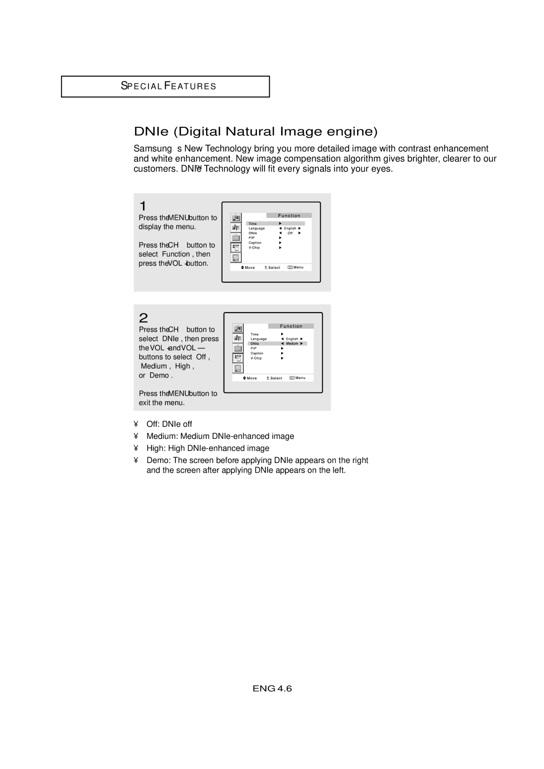 Samsung LTM405W, LTM 295W manual DNIe Digital Natural Image engine 