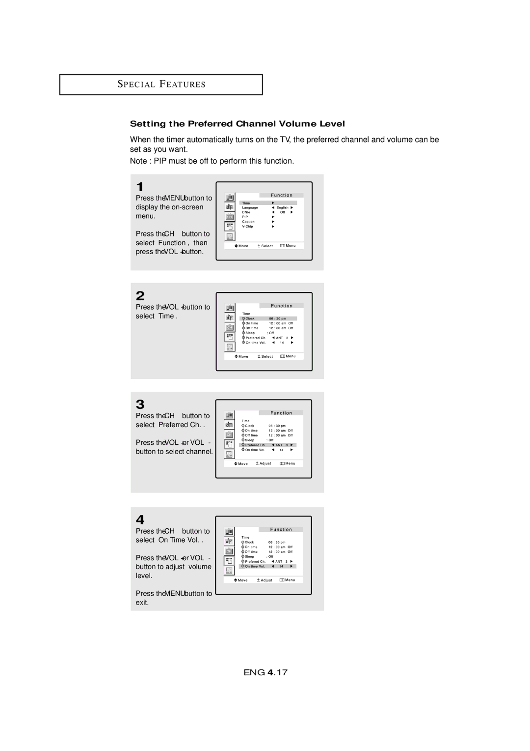 Samsung LTM 295W, LTM405W manual Setting the Preferred Channel Volume Level 