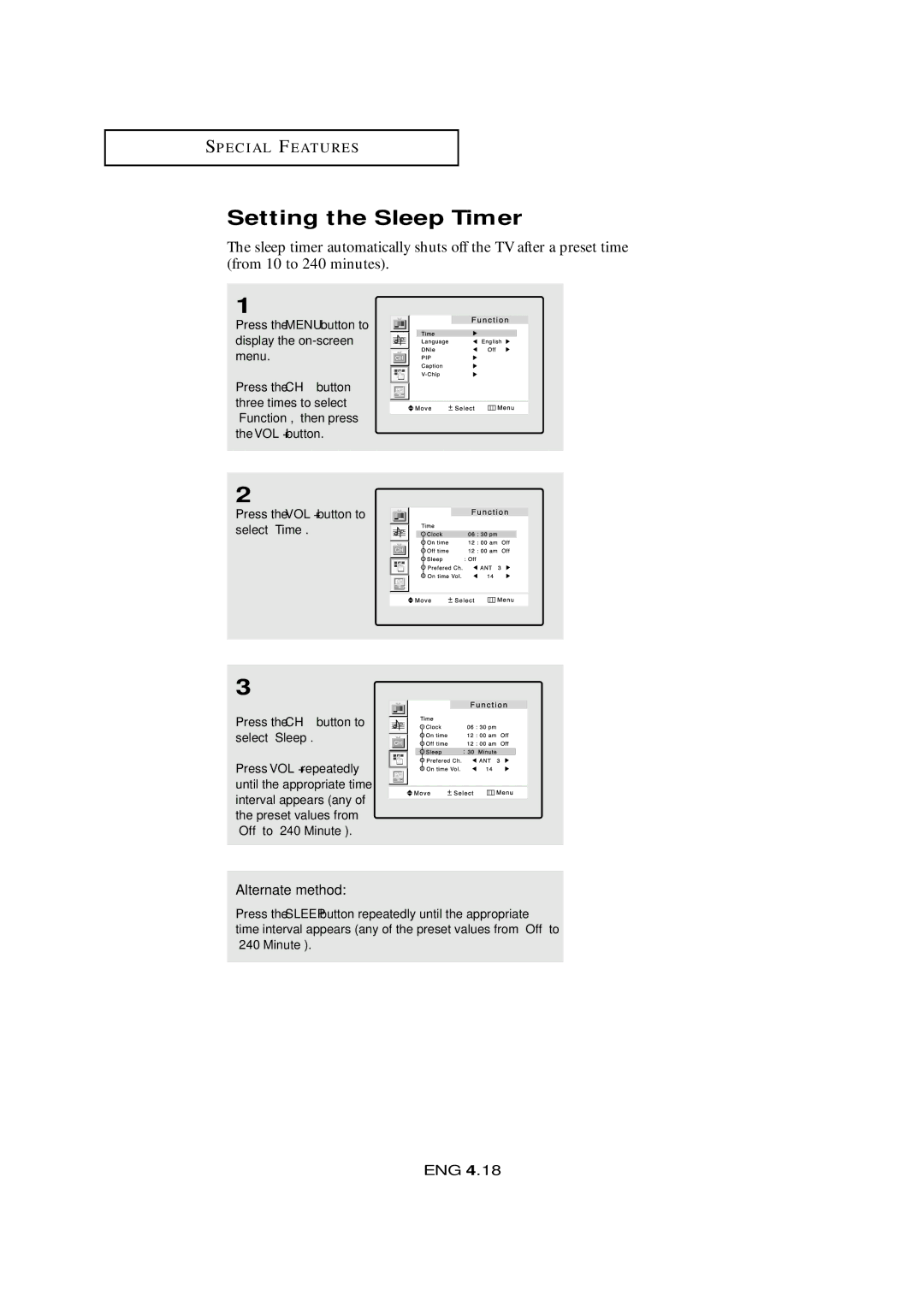 Samsung LTM405W, LTM 295W manual Setting the Sleep Timer 