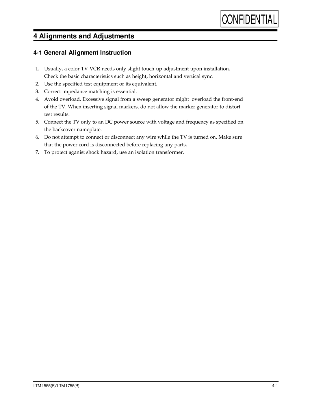 Samsung ES15U, LTM1555(B) specifications Alignments and Adjustments, General Alignment Instruction 