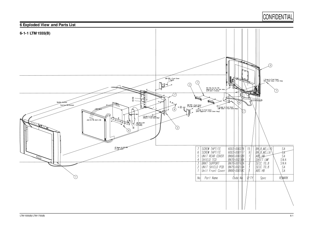 Samsung ES15U, LTM1555(B) specifications Exploded View and Parts List 1 LTM1555B 