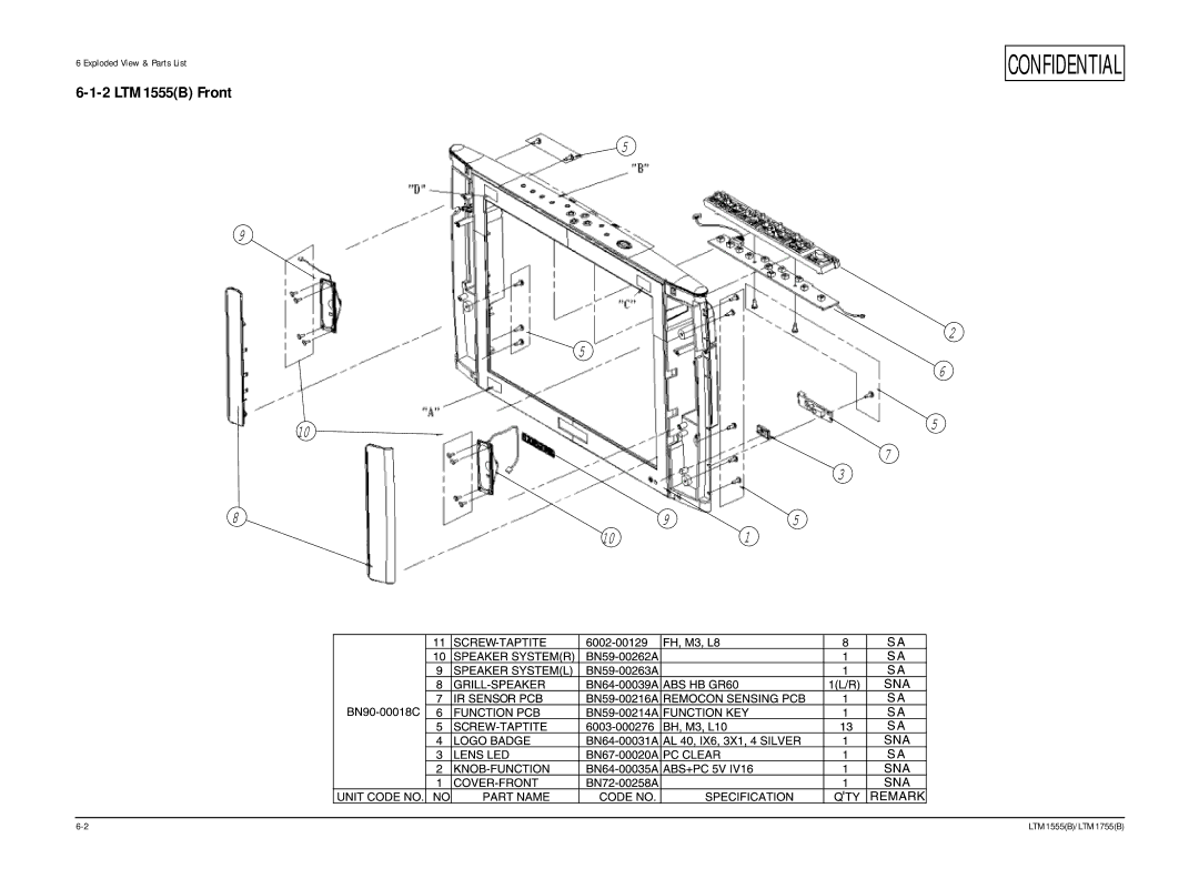 Samsung LTM1555(B), ES15U specifications 2 LTM1555B Front 