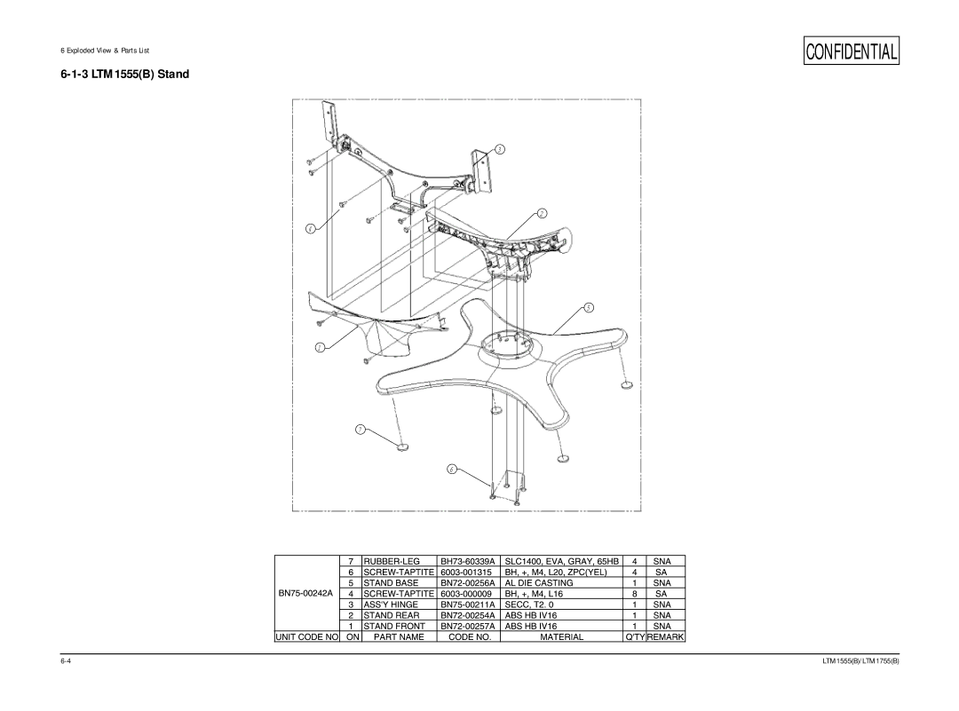 Samsung LTM1555(B), ES15U specifications 3 LTM1555B Stand 